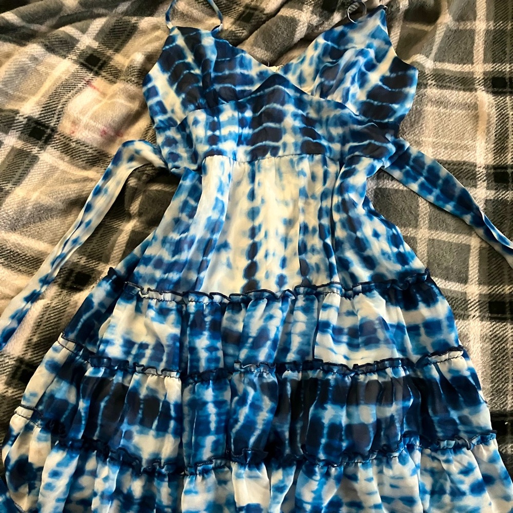 Blue and white mini summer dress